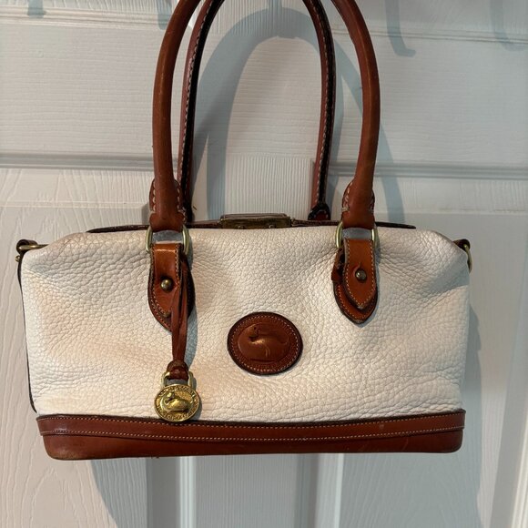 Vintage Dooney & Bourke White Bone Cream Tan Doctor’s Satchel Bag - Picture 1 of 6